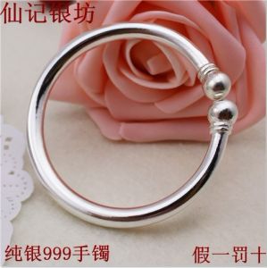 Yinjiang Handmade 999 Sterling Silver Womens Sterling Silver Bracelet round Bar round Bracelet round Onion with Silver Content 99.9%