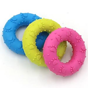 TPR Pawprint Donut Chew Toy Interactive Play Pet Toy Bite Resistant Teeth Cleaning
