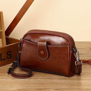 Royal Bagger Double Zipper Crossbody Shoulder Bags for Women Fashion Versatile Genuine Cow Leather Casual Phone Bag