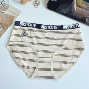 INS Sports Style Stripes Pure Cotton Young Adult Underwear Mid-Waist Comfortable Hip Breathable Cotton Crotch Girls Briefs