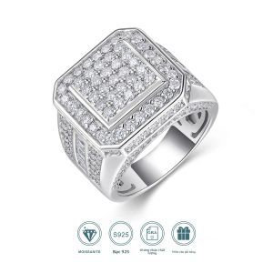 Nhẫn Nam Mạ Vàng 18K JIUZUAN Đính Đá Moissanite Lấp Lánh Quà Tặng Cưới Kèm Chứng Nhận GRA Phong Cách Hip Hop Rock Kiểu Cài Móng.
