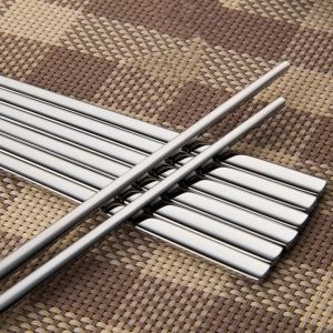 1 PAIRS Solid Flat Korean Stainless Steel Chopsticks Portable Travel Eco-Friendly Dinnerware Tableware Flatware Cutlery Set