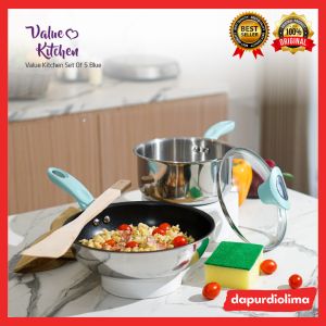 Panci Teflon Value Kitchen Set Of 5 Blue