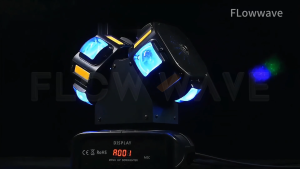 Flowwave ไฟบีมเวทีแบบหัวคู่ RGBW แหล่งกำเนิดแสงคู่ 120W สโตรบสีทอง ไฟแสดงผลอเนกประสงค์สำหรับงานปาร์ตี้