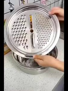 4-in-1 Stainless Steel Kitchen Multifunctional Basin with Lid Airtight Rice Washer Drain Colander Ginger Cheese GraterEssential
