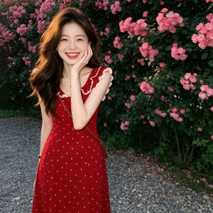 Homecore | Youthful Slimming Red Floral Summer Dress Long