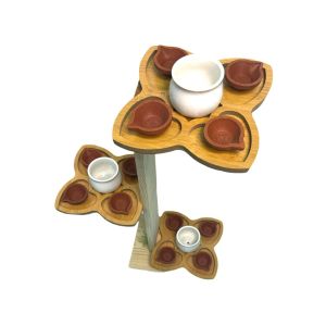 Free delivery   - Wooden Modern Kuthu Vilakku (15 Agal Villakku Stand)