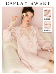 Ruffled V-Neck Short Lace-up Sleep Dress Women