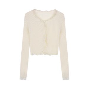 Chic French Lace Trim Shirt Womens Spring Summer Short Style Inner Wear Top plus Size Stylish Korean Version V-neck Button Detail