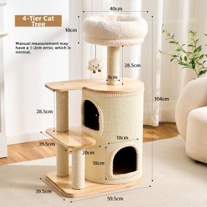 HOOPET | All-Seasons Solid Wood Cat Climbing Frame With Platform Bed and Scratching Post For Large Cats