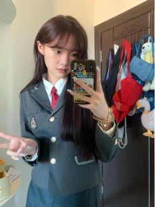 Uniform School Uniform Style Checkered Skirt Suit Jacket Christmas Disney College Fashion Set Womens Business Suit