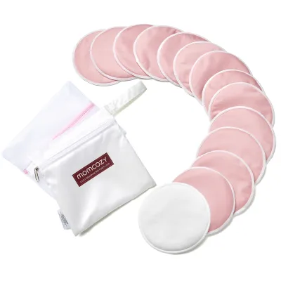 Momcozy Reusable Nursing Pads Innovative Use of One Way Moisture-Wicking Fabric & 4/3 - Layer Washable Breast Pads Super Absorbent and Large Capacity 6 Pack /14 Pack+ Wet and Dry Separation Bag + Wash Bag