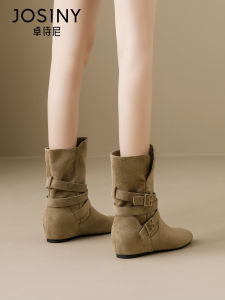 Josiny | Winter 2025 Vintage Western Pointed-toe Short Boots Height-increasing Slimming