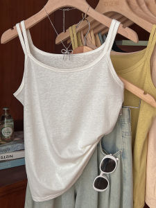 ผ้าฝ้าย Lin เสื้อกั๊ก ผู้หญิงบางด้านใน ฤดูร้อน ผ้าคลุมแจ๊กเก็ตbreast Ice ผ้าไหม ฐาน สายคล้อง หลวม แขนกุด เสื้อสีพื้น