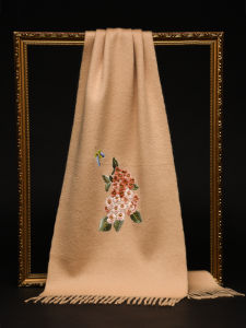 Handmade Silk Woolen Scarf Womens 100 Silk Wool High-end Gift Embroidered Woolen Shawl Winter Mom Ethnic Style Warmth Plant Floral