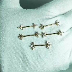 1PC Stainless Steel Crown Nipple Barbell Ring Marquise Flower Zircon Nipple Ring Nipple Shield Tongue Body Piercing Jewelry 16G