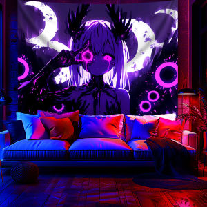 VIKAMA Cyber Girl Neon-Style Tapestry: Gaming Room & Bedroom Backdrop Living Room & Entryway Decorative Tapestry