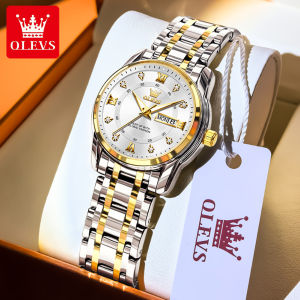 OLEVS jam tangan wanita elegan mewah 2025 tahan air asli stainless steel strap kalender bercahaya jam tangan kasual fashion cewek