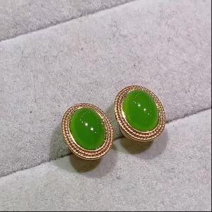 Montagne Jewelry 18k Pure Gold earrings for women Elegant Design Fine Jewellery Natural 10.8mm Green Jade Earring