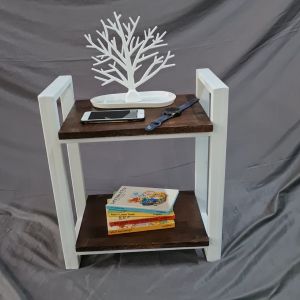 👍 คู่มือ โต๊ะข้างเตียง ผู้หญิง 2 ชั้น 60x30x50 มม 100% เคลือบ PU หมายเลียง กระดูกรอบไม้ สีขาว ไม้สีโอ๊ค