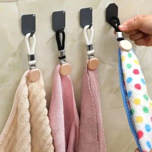 1-6pcs Multi Functional Non Perforated Household Bathroom Towel Storage Clip Kitchen Towel Clip Woven Rope Beech Wood Round Head