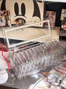 Transparent Acrylic Storage Box Sealed Display Stand for Badges Protection Case Multi-Functional Desktop Organizer Rectangular Shape