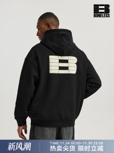 BONELESS Mens Hoodie Sweatshirt B-Logo Print American Retro Overhead Jacket Couples Trendy Brand Hat Shirt Cotton Polyester