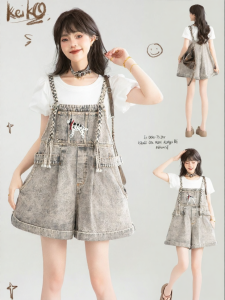 KEIKO | Eccentric Style BraidedSuspender Jean Shorts