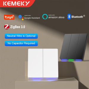 Tuya Smart Wall Switch Zigbee/WiFi Light Switch 1 2 3 4 Gang Neutral No Neutral Wire Required Works with Alexa Google Assistant