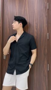 Áo Sơ Mi Cổ Vest Nam Nữ DVMEN Sơ Mi Đen Nam Vải Lụa Chéo Hàn Quốc Dáng Suông Dễ Phối Đồ Streetstyle