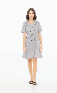 Krizia Tweed Pleated Hem Blazer Trench Dress
