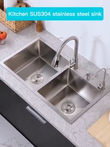 ELEMENTO Kitchen Sink 304 Stainless Steel with Drainage Rack Vegetable Washing Basin Single/Double Sink