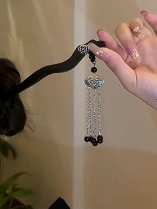 Annjoli🎀Jepit Rambut Ebony Gaya Kuno Wanita Gaya Baru Hiasan Kepala Keriting Mewah Jepit Rambut Hanfu