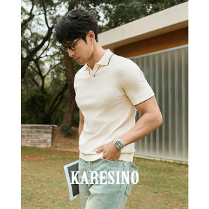 Karesino Summer Lightweight Breathable Ice Silk Polo Knitted Shirt Casual Versatile Short Sleeve Turn-down Collar Mens T-shirt