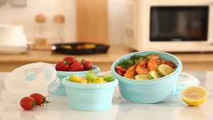 Foldable Silicone Bowl Round lunch box Food Container With Lid Instant Noodle Kitchen School Travel Camping折叠碗 BPA Free 350ml 500ml 800ml 1200ml