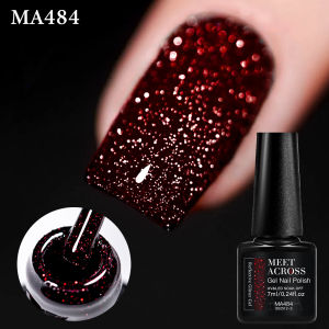 MEET ACROSS | MEET ACROSS 7ml Wine Red Sparkly Reflective Gel Nail Polish Diamond Glitter Flash UV LED Soak Off Gel Manicure Home Salon