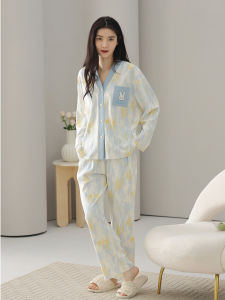 Bộ đồ ngủ MiiOW làm bằng vải cotton dài tay cổ chữ V thoải mái thoáng khí