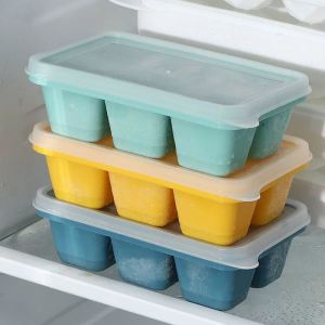 6 Grids Ice Cube Mold with Lid Square Tray for Ice Cream Whiskey Cocktail Cold Drink Soft bottom