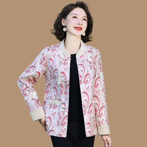New Chinese Style Autumn Outerwear for Mom 40 Years Old Middle-Aged Women Fashionable National Trend Long Jacket Coat
