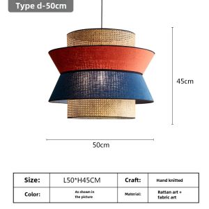 New Chinese Style Wicker Lampshade Restaurant Hanging Lamp Zen Restaurant Fishnet Type LED Light Source Iron Handmade Wicker