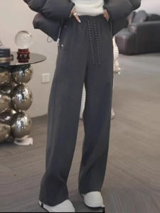 กางเกงขายาวทรงหลวมเอวสูงบุขนแกะหนาสำหรับผู้หญิงในฤดูหนาว กางเกงขายาวทรงหลวมสไตล์ลำลองทรงหลวมสำหรับผู้หญิง