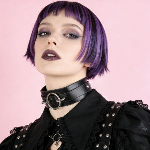 Western E-Girl Style Double-Layer Ring Choker - Dark Sweet Edgy Style PU Leather Neck Decoration Choker