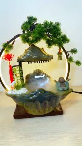 Thác Nước Phong Thủy Trầm Hương Tượng Thần Tài May MắnDecor Nhà Cửa Quà Tặng