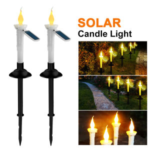 1PC Solar LED Taper Candle Light With Long Ground Plug Waterproof Flameless Dual-purpose Fairy Lamp for Garden Home Decoration
