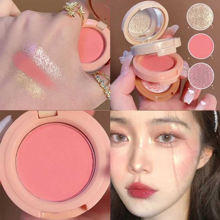 3 In 1 Matte Highlighter Blush Palette Pearly Blush Shiny Eyeshadow