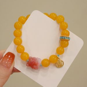 New Chinese Style Yellow Agate Single Circle round Bead Bracelet Vintage Feng Ji Hand Chain Gift Ideas Fashion Jewelry Accessories