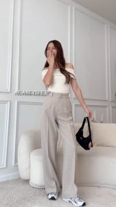 Acasey กางเกงขายาวผู้หญิง ขากระบอก ผ้าโซดา ดีเทล เจาะกระเป๋าหลัง ใช้งานได้จริง ไซส์ S - XL