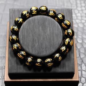 Gelang Batu Tibet Mantra Obsidian Feng Sui Gelang Keberuntungan