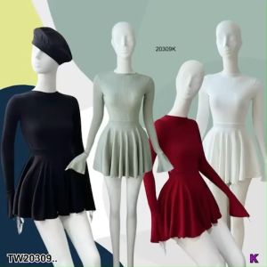 Short Stretchy Dress with Back Slit and Neck Slit - B20309 by เดรสสั้นผ้ายืดริ้วร่องคอชิดเว้าหลังตืดกระดูมหลัง