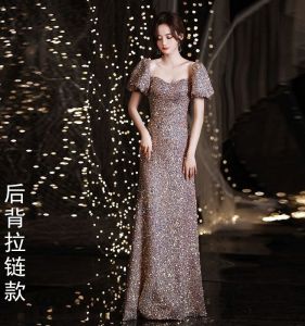 Sequin Fishtail Dress Red Heavy Industry Evening Dress Womens Summer Elegant High-End Classy Banquet Host Elegant